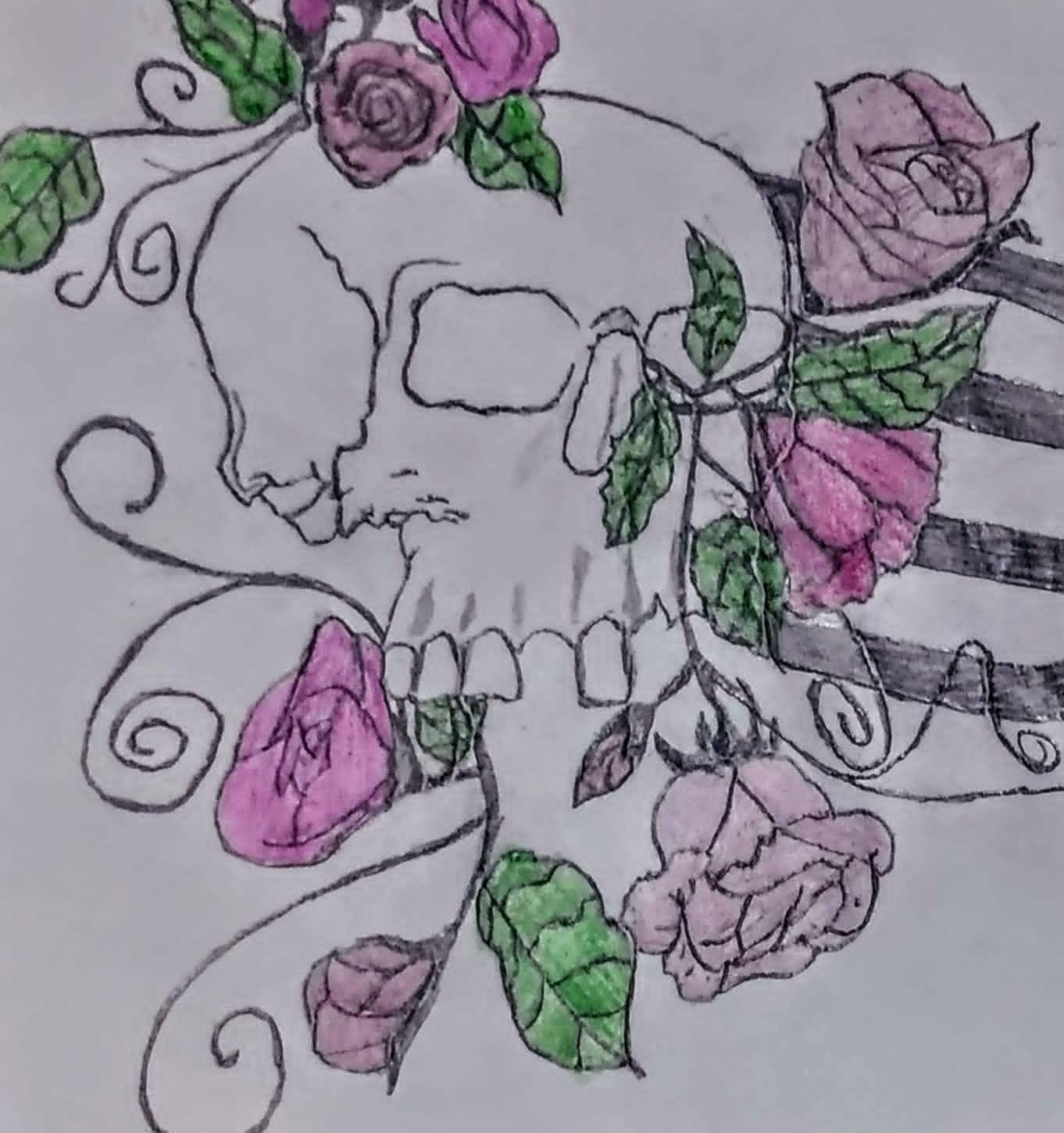 crânio de caveira um rosas em volta